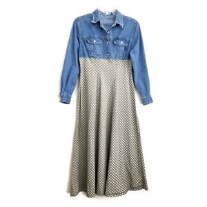 Denim and Gray Patterned Maxi Dress